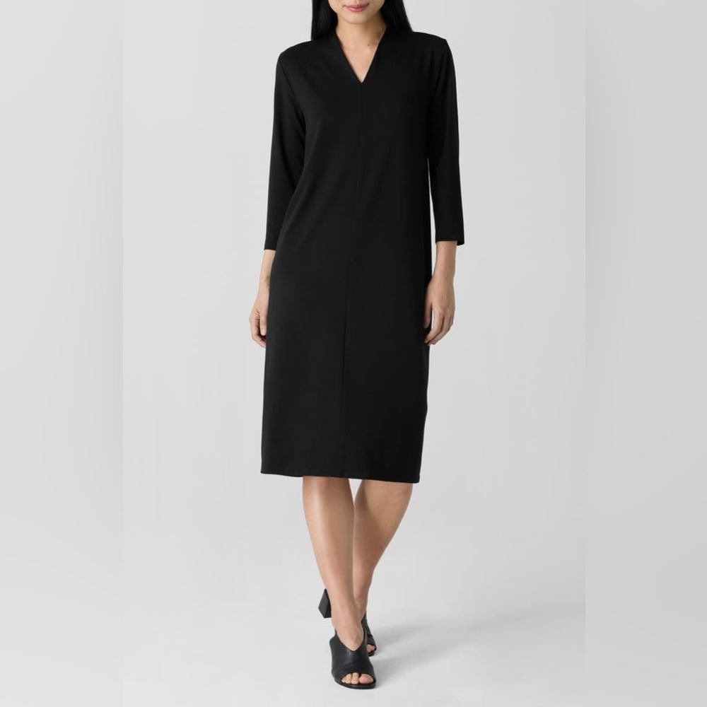 Valerie Steven’s Petites 2/3 Sleeves V Neck Midi Dress Size Petite Medium Black